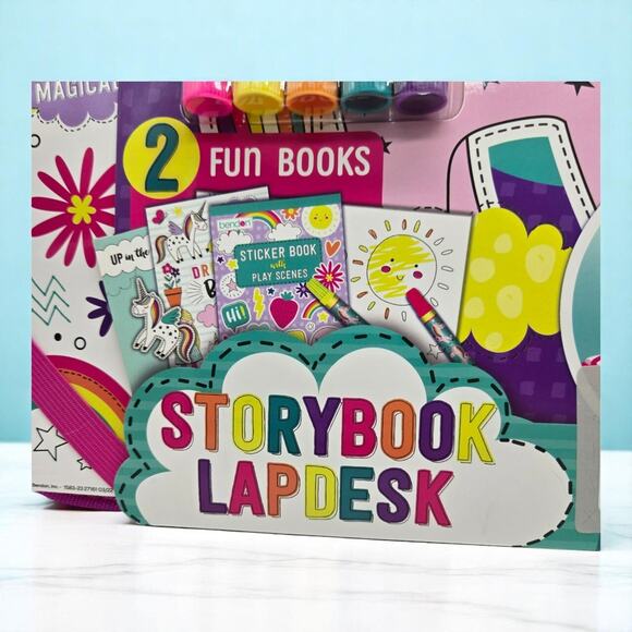 Bendon Storybook Lapdesk Carrying Case Activiity Books Rainbow Markers NWT - Picture 3 of 8